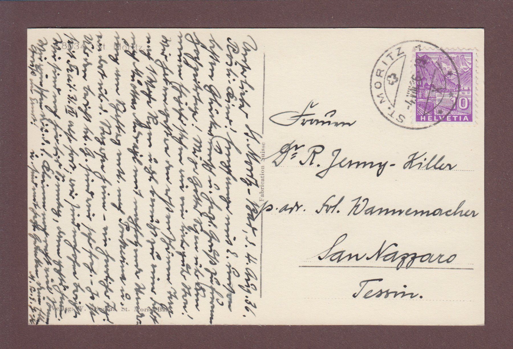Cartoline postali: ST. MORITZ - 1936 – Usato da Pully venduto da nicecards 1