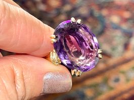 💜 Natural 28 carats Amethyst Solitary SS925 Ring 🟣