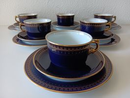 ROMANOV GENUINE COBALT 6 x tasses à café, soucoupe, assiette