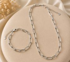 🤍 Collier + bracelet argentés maille rectangle – NEUFS 🤍