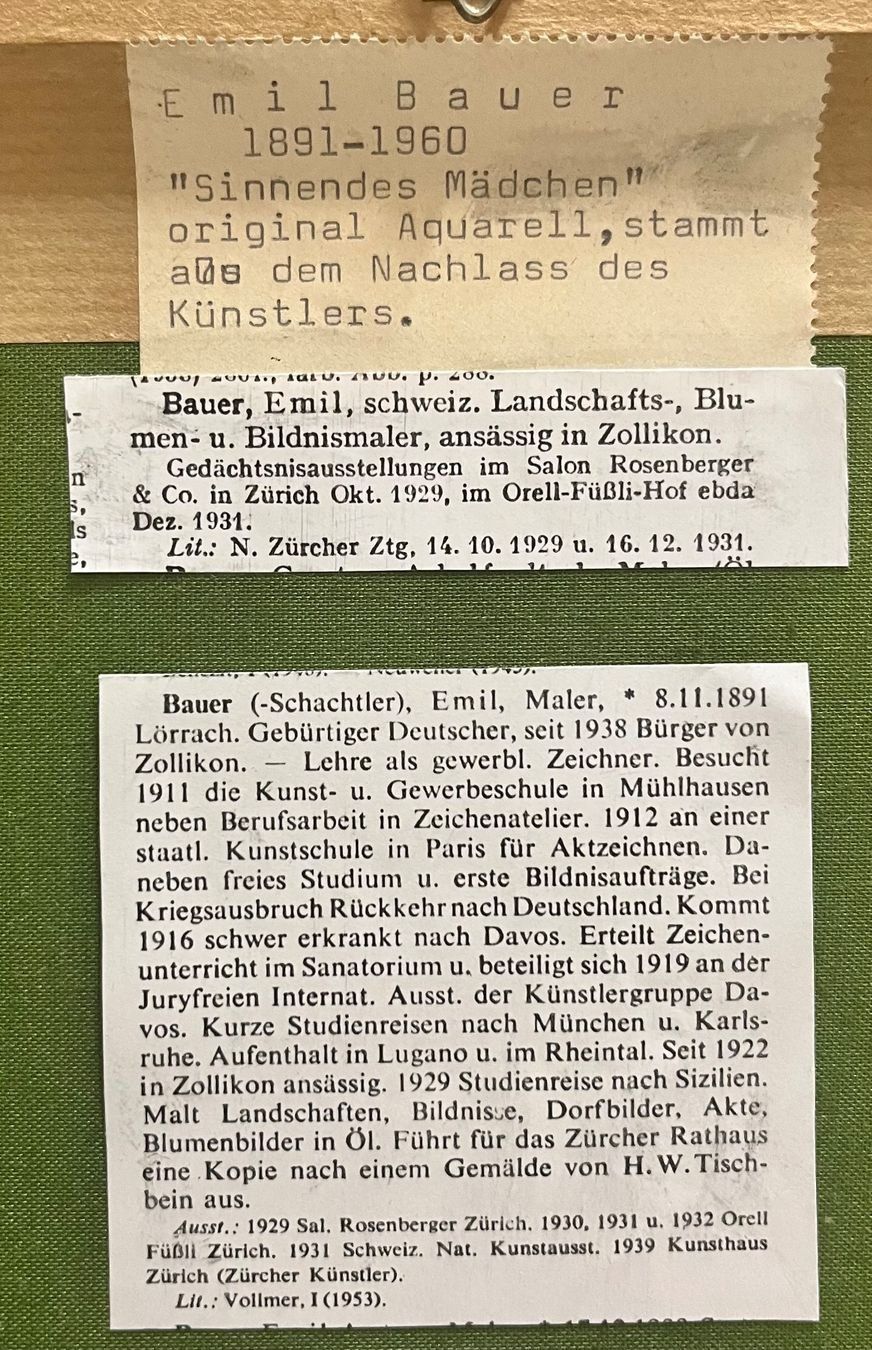 Dipinti: EMIL BAUER AQUARELL MIT NACHLASSSTEMPEPL  MIT RAHMEN – Usato da Gersau venduto da kunst-online 7