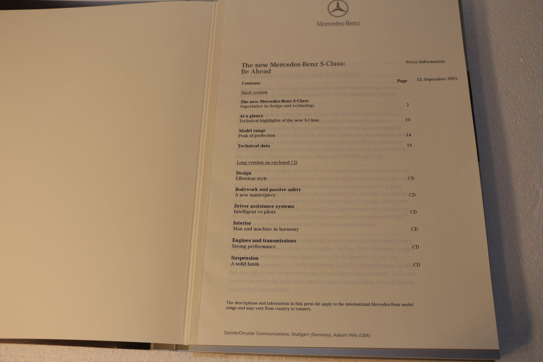 Mercedes-Benz Documenti: Pressemappe Mercedes Benz Class S – Usato da Corminboeuf venduto da corbay 3