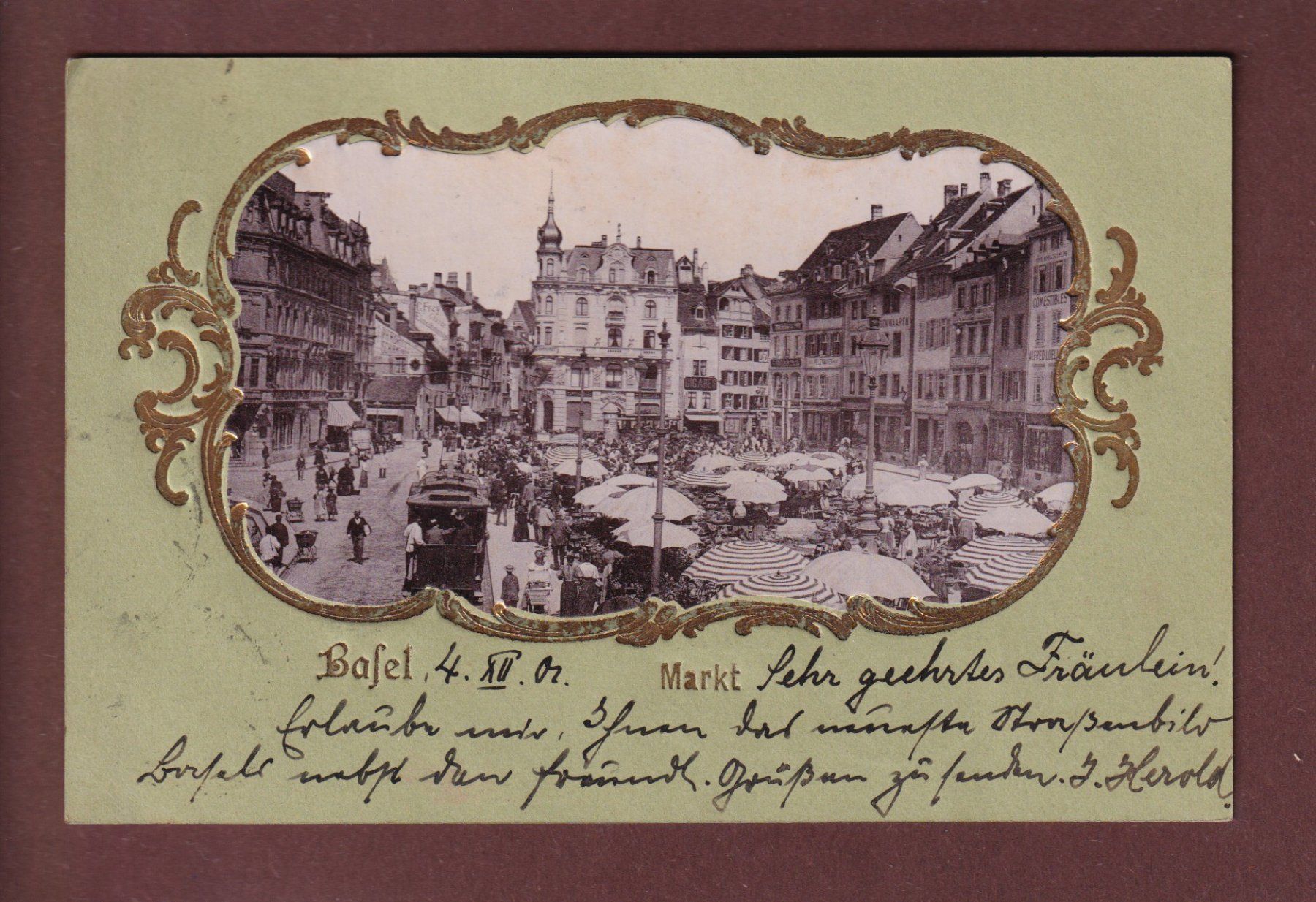 Cartoline postali: BASEL - Markt - 1901 – Usato da Pully venduto da nicecards