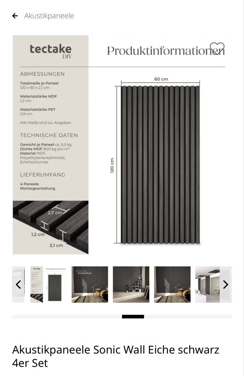 Sonstiges Zubehör: tectake Akustikpaneelen SonicWall Eiche schwarz 4er Set – Neu und originalverpackt aus Unterkulm von scs_f8wd 2