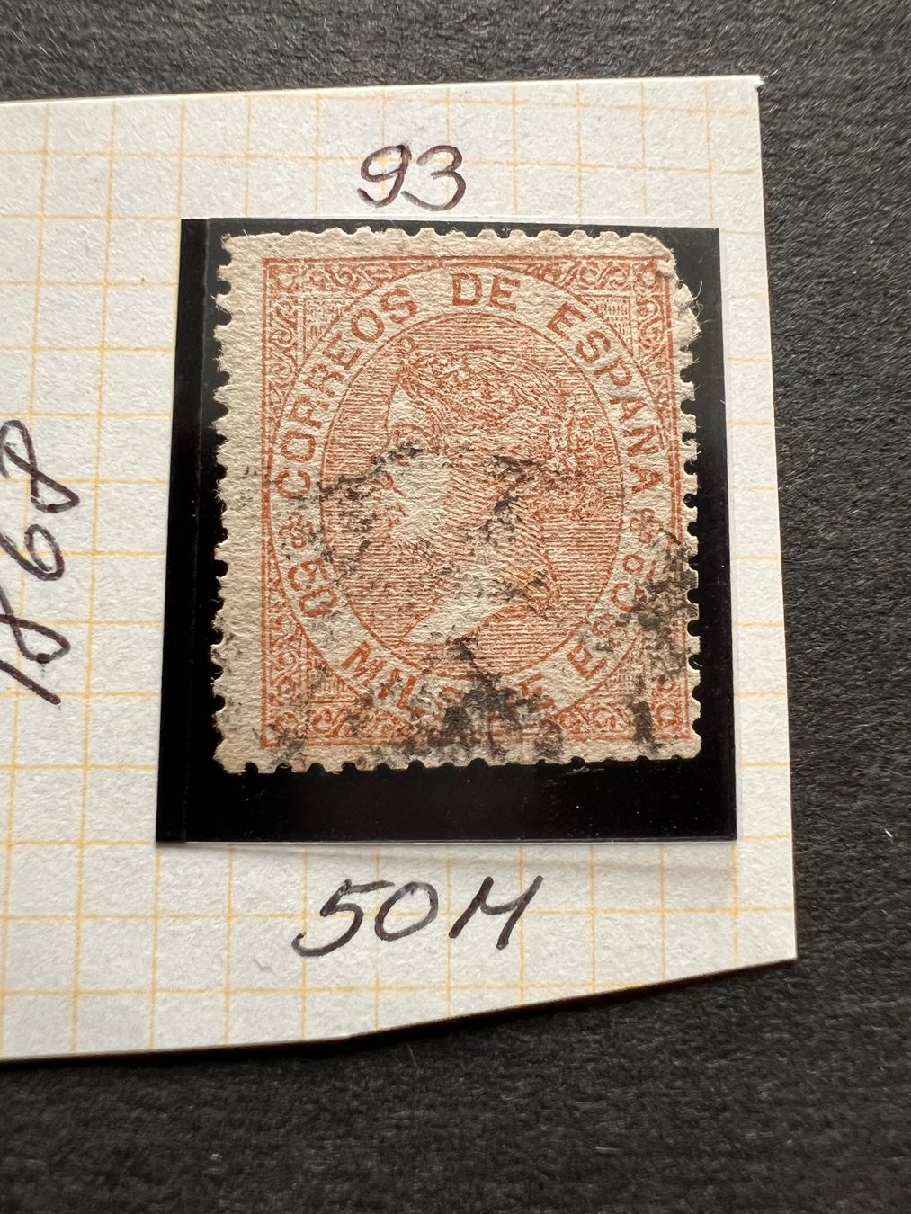 Tutti i francobolli: Spanien Mi. 93  1868   gest. (2307) – Usato da Hinwil venduto da Sidi4