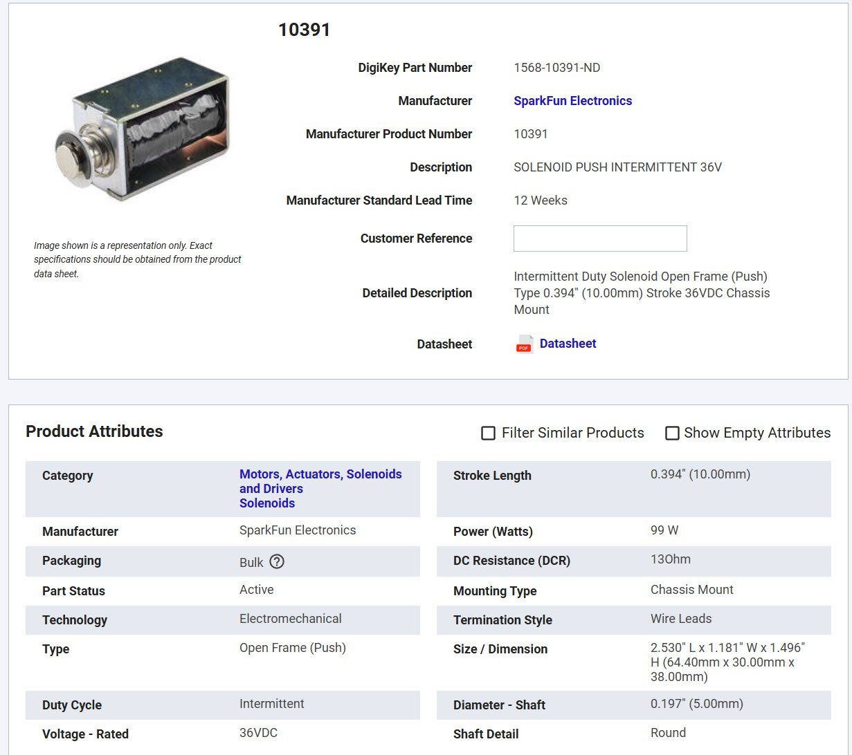 Motori: Sparkfun Solenoid - 36V | ROB-10391 – Usato da Dietlikon venduto da phi_j5l6 2