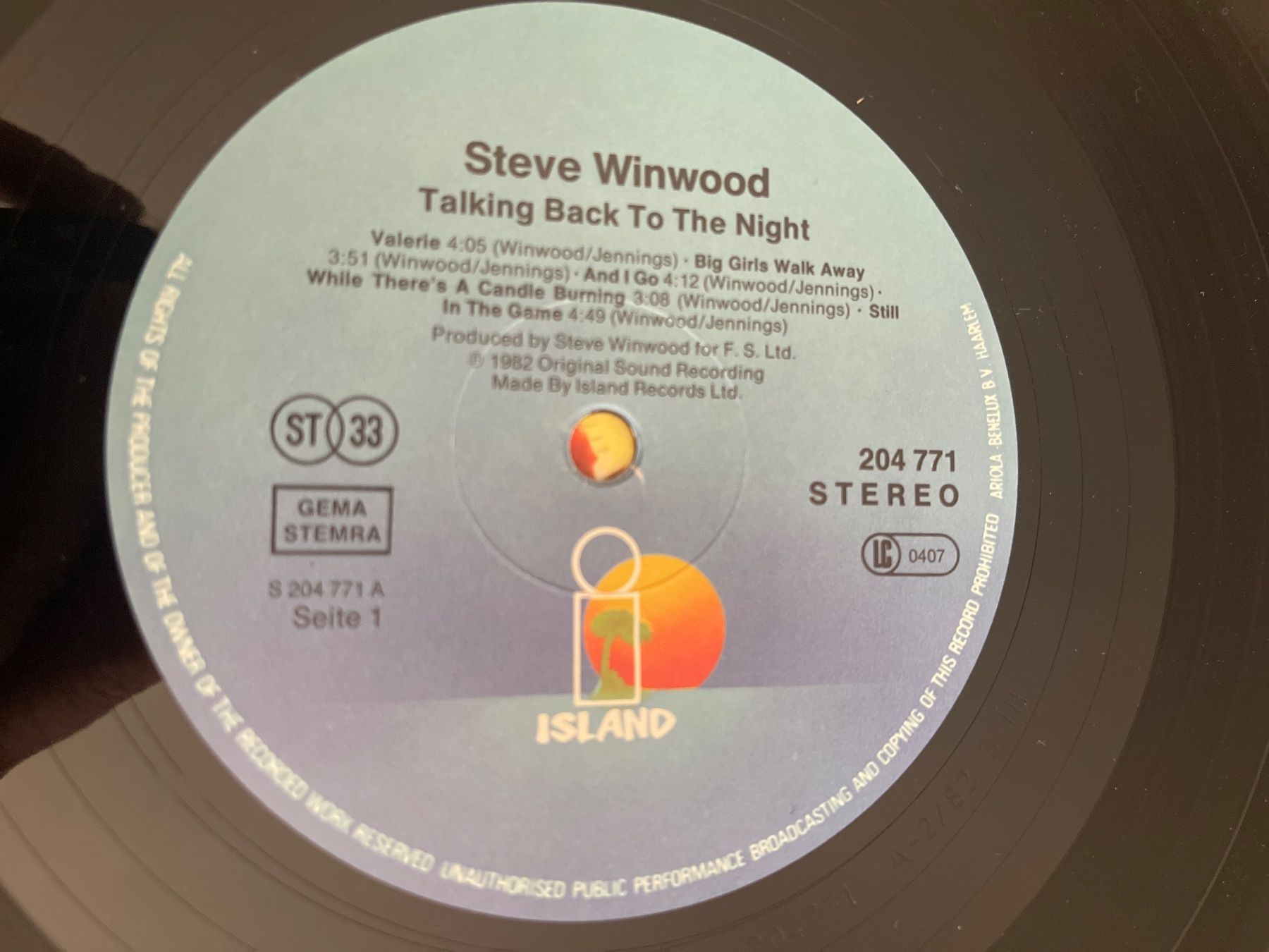 Dischi in vinile: S1760/Steve Winwood - Talking Back To The Night – Usato da Frutigen venduto da Philippe_jsp 2