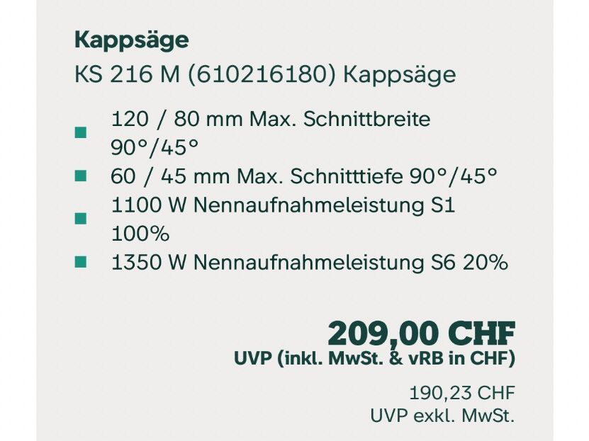 Tutte le macchine: Kappsäge Metabo KS216-M – Usato da Burgdorf venduto da A006972 5