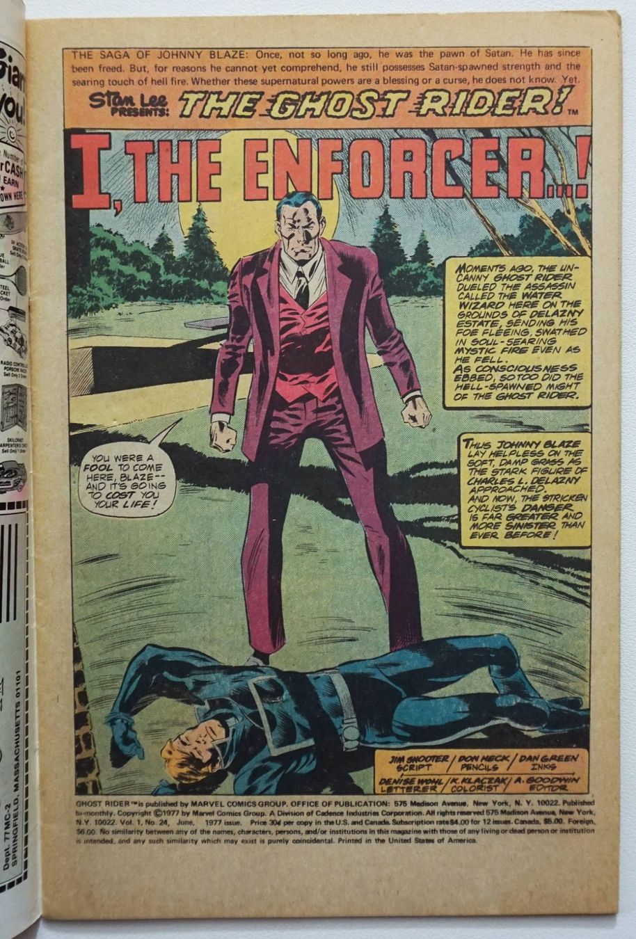 Comics: GHOST RIDER #24 SHOWDOWN VS. THE ENFORCER MARVEL 1977 – Gebraucht aus Lugano von YouWantUS 1