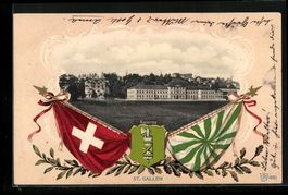 St. Gallen, Ansicht der Kaserne, Fahnen 