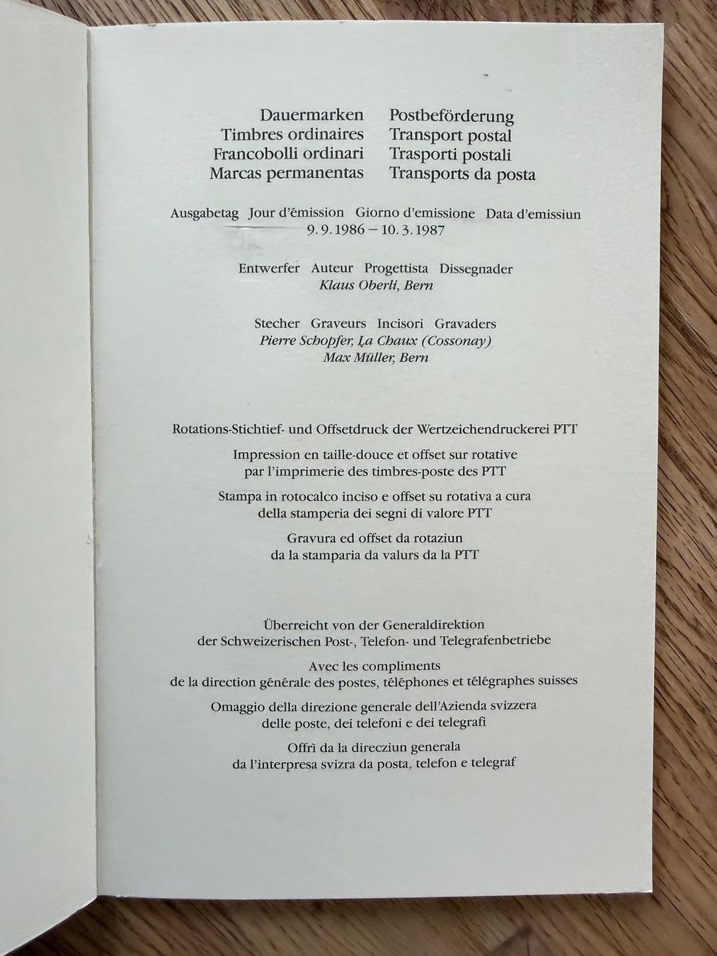 Tutti i francobolli: PTT-Heft 1986/87 Dauermarken Postbeförderung **/gest. – Usato da Oberuzwil venduto da Deafgrischa 2