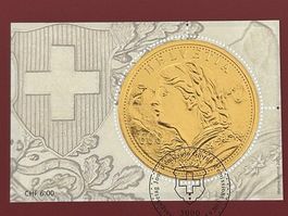💯🇨🇭 Sonderblock "Goldvreneli" HELVETIA 600c. von 2013 (O)