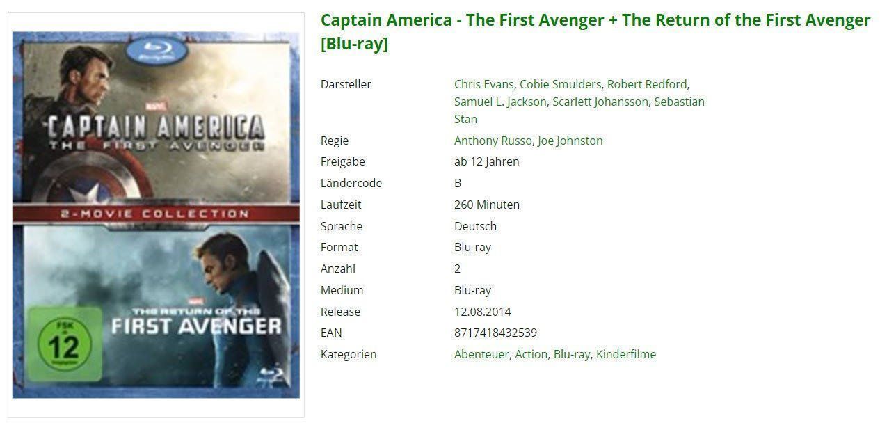 Alle DVDs: Captain America (Bluray) – Gebraucht aus Emmetten von SVollenweider