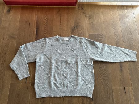Pullover JDY grau mit Perlenbesatz Gr. L neuwertig!