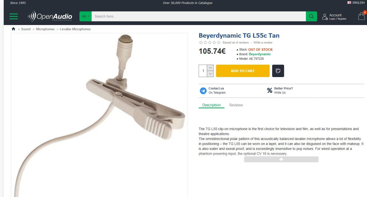 Beyerdynamic Microfoni: Beyerdynamic TG L55c Mini Condenser Lavalier Microphone – Usato da Geneve venduto da T36