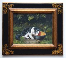 TOP Ölgemälde Kätzchen Katze Naive Malerei