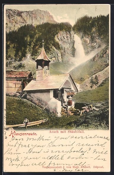 Cartoline postali: Unterschächen, Aesch, Kapelle mit Stäu – Usato da Berlin venduto da bartko-reher