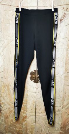 Schwarze Damen Leggings Trainer Sport mit Streifen, Grösse S