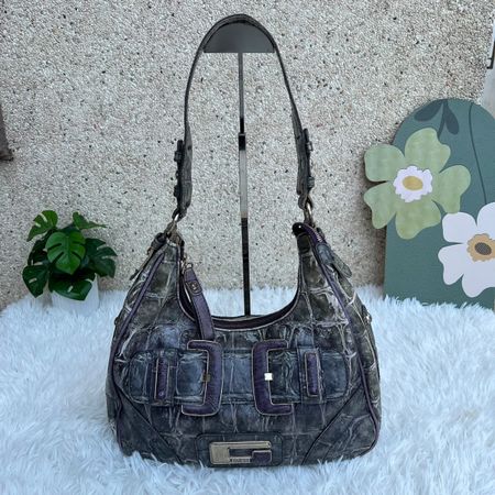 Handtasche GUESS Kroko-Optik grau guter Zustand 35x30cm