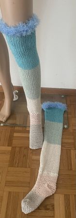 Baumwolle Overknees bunte Streifen mit Flauschband neu