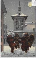 Bern - Prosit Neujahr! Tanzende Bären - Litho
