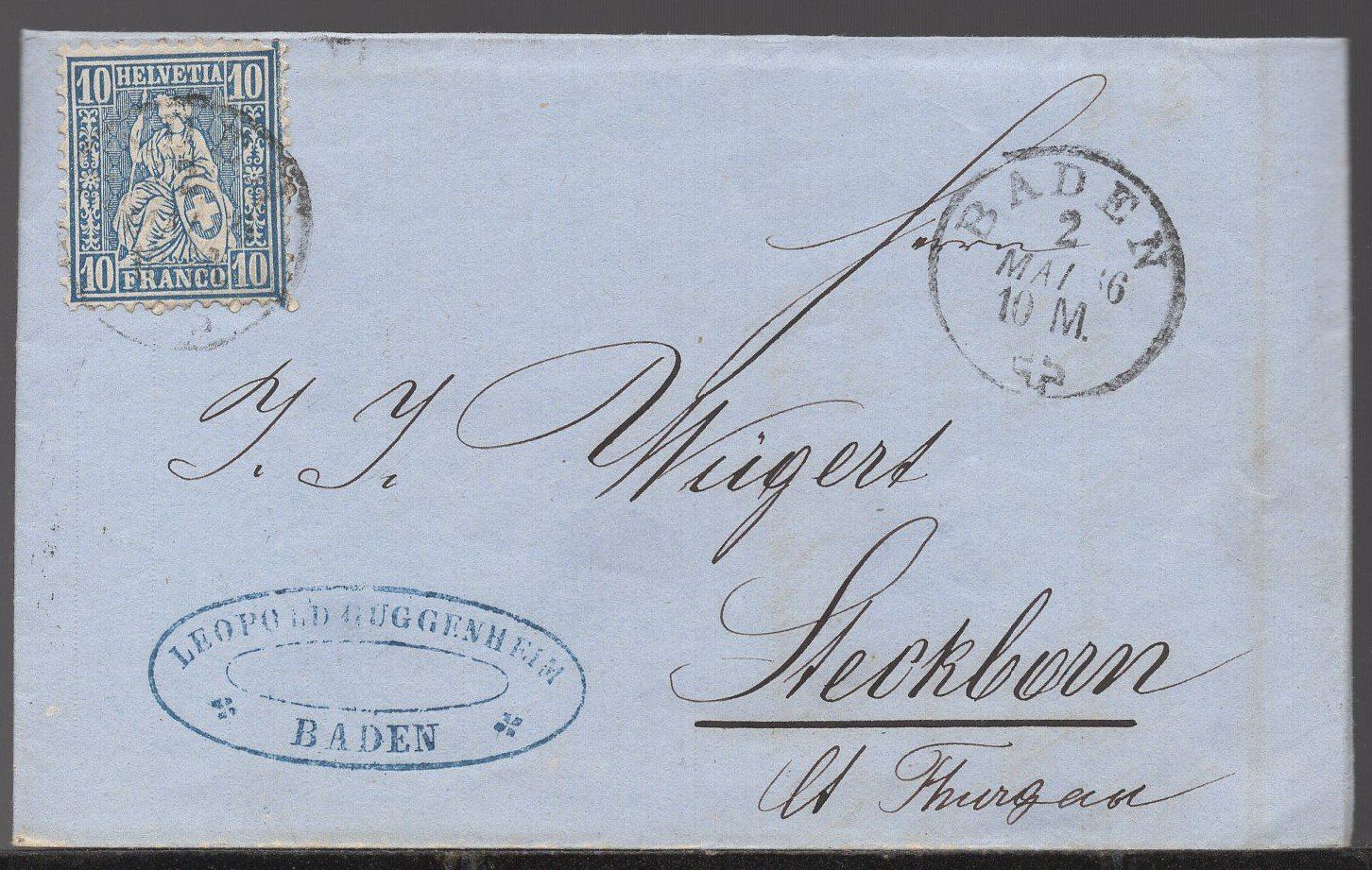 Alle Briefmarken: BADEN 2.MAI.66   Rechnung:  LEOPOLD  GUGGENHEIM – Gebraucht aus Aarau von kufi44
