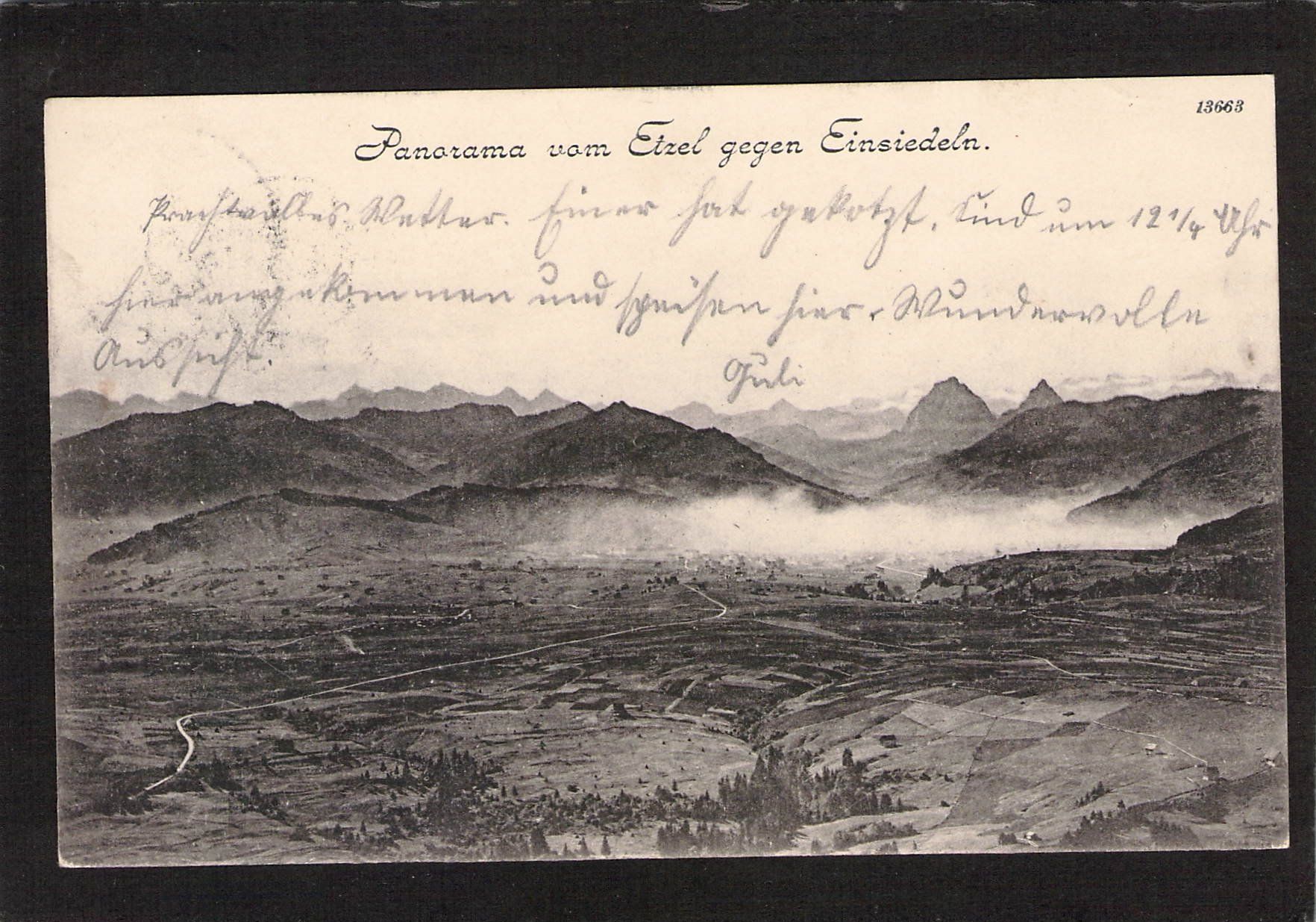 Cartoline postali: Panorama vom Etzel gegen Einsiedeln , gel. 1902 – Usato da Reichenburg venduto da Pipo-67