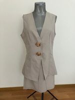 Ensemble Vintage Beige: Gilet et Jupe, Taille L chic