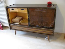 Retro Sideboard mit Schiebetüren gebraucht Holz dunkel