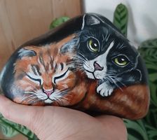 Auf Naturstein Katzen Handgemalt