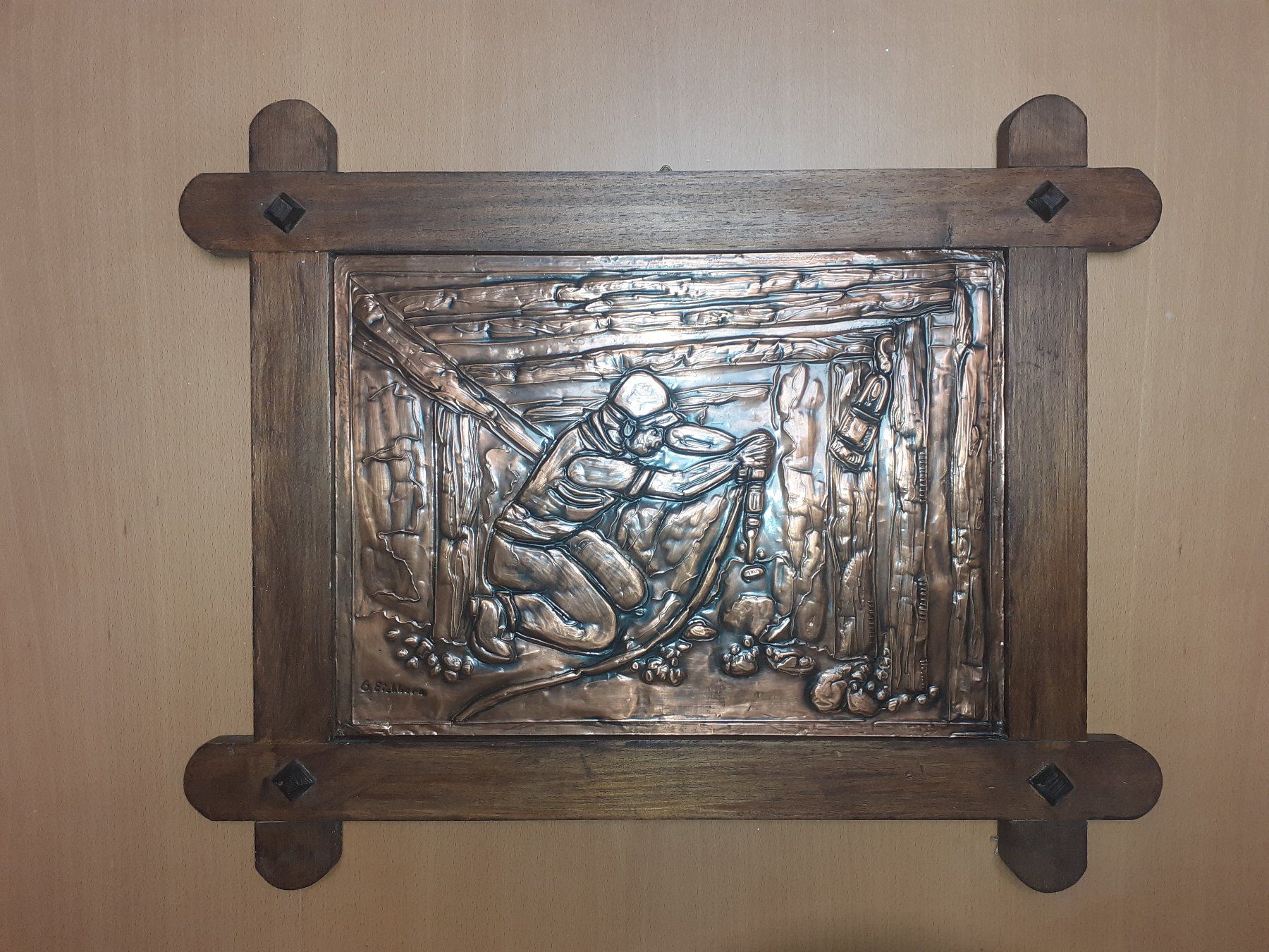 Poster & Bilder: Reliefbild mit Bergarbeiter, 1940er Jahre – Gebraucht aus Linthal von Luther 2