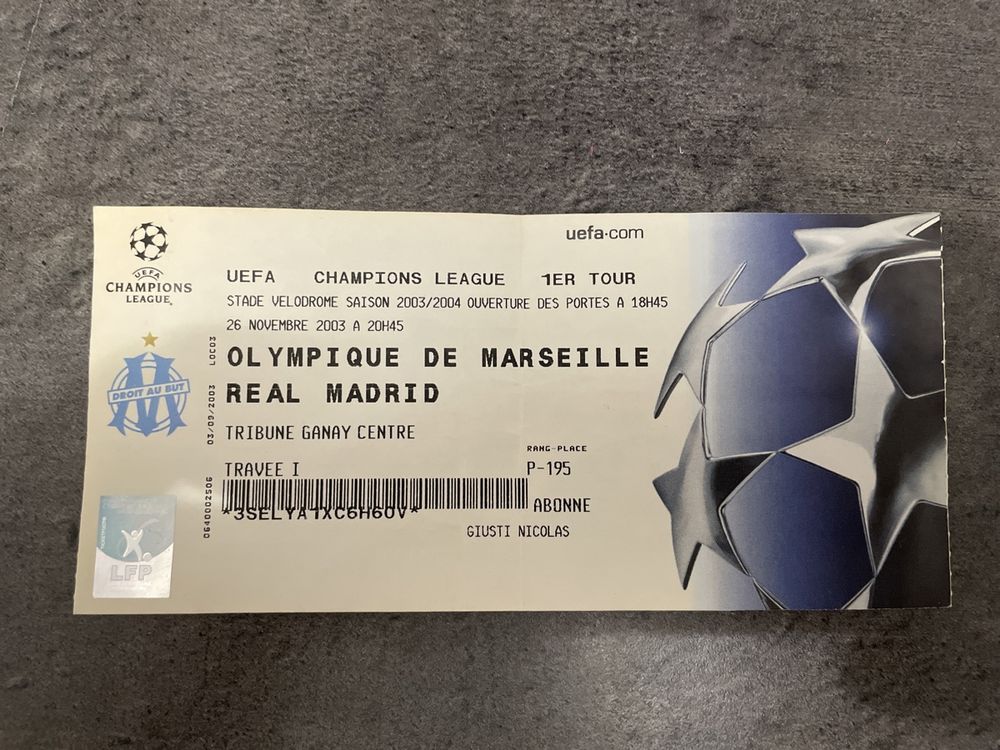 Ticket Olympique de Marseille- Real Madrid Champions League (Gebraucht ...