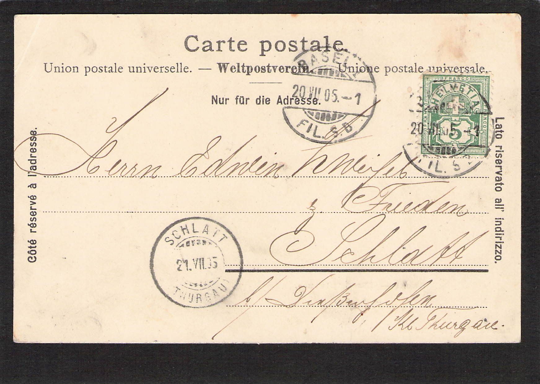 Ansichtskarten: .Basel Marktplatz belebt , Trams , gel. 1905 – Gebraucht aus Reichenburg von Pipo-67 1