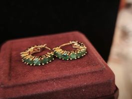 Vintage Smaragd Creolen Gold mit natürlichen Smaragden 