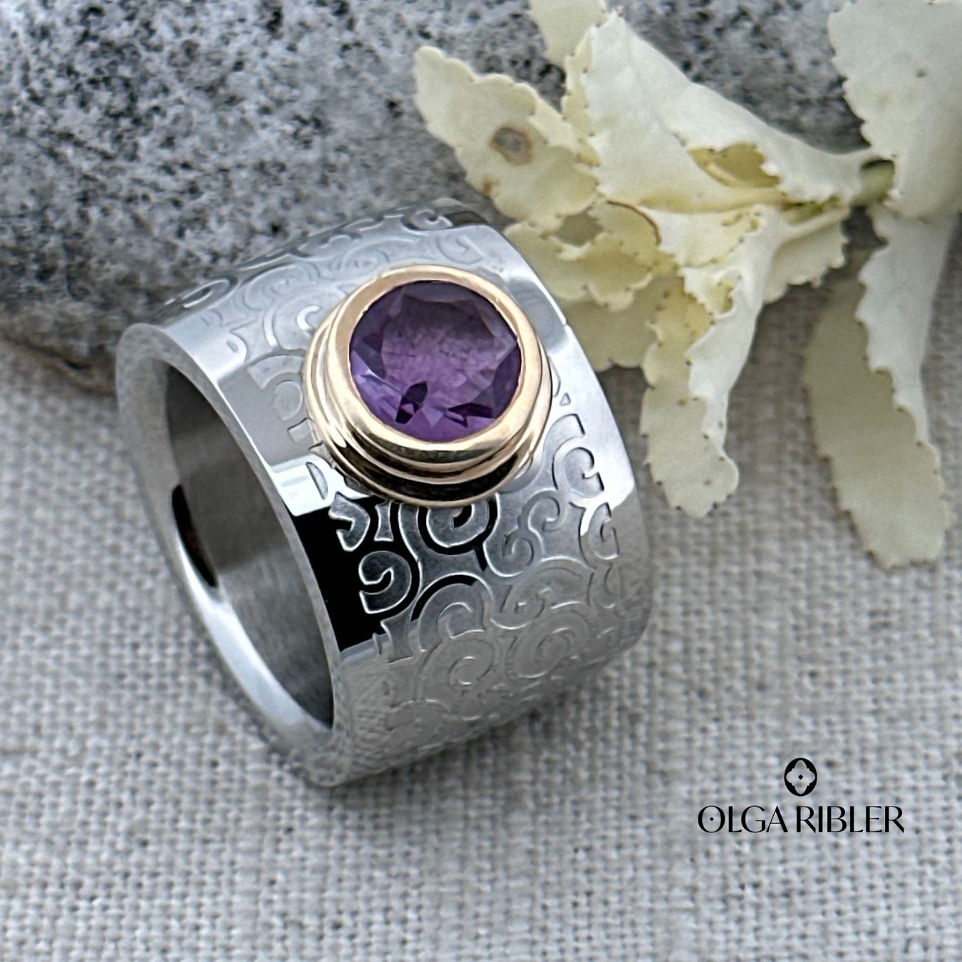 Olga Ribler Bagues: Edelstahlring mit Amethyst, Gr. 60 – Neuf (Voir description) à Luzern par MonikaS03 3