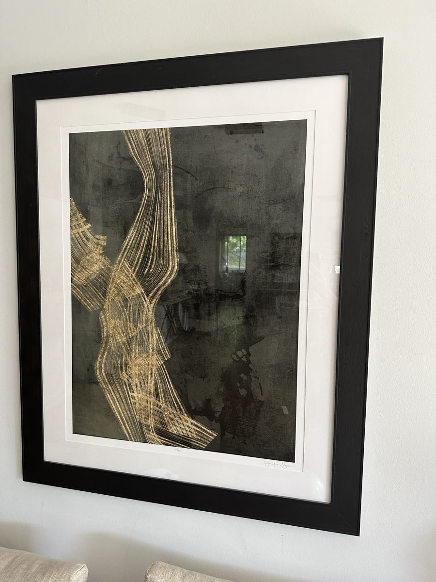 Dipinti: Framed Abstract Art Print Black Frame Gold Lines Dark – Usato da Zürich venduto da annapotemkina