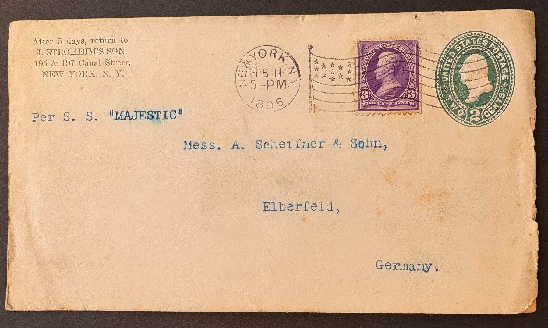 Tutti i francobolli: BRIEF USA VON 1896 S.S.MAJESTIC – Usato da Ostermundigen venduto da wini63