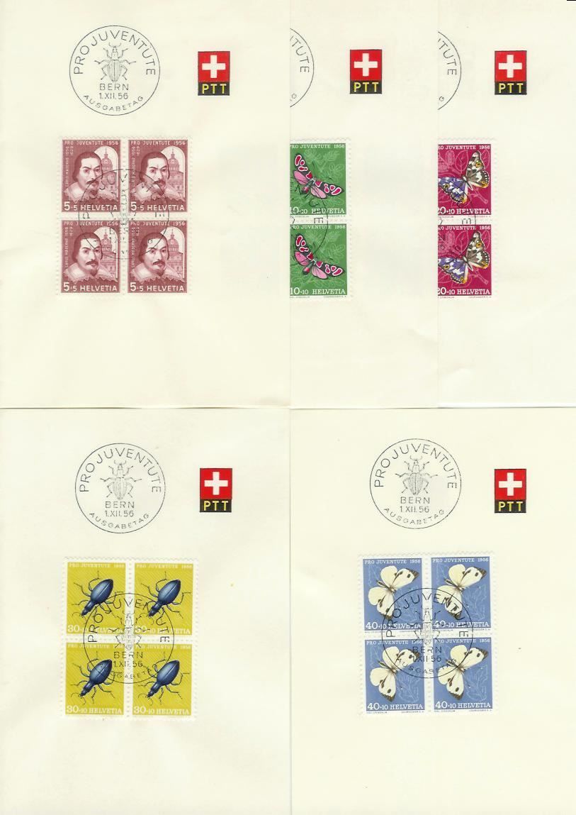 Tutti i francobolli: 1956 Pro Juventute Viererblock-Satz – Usato da Heerbrugg venduto da Swissphila