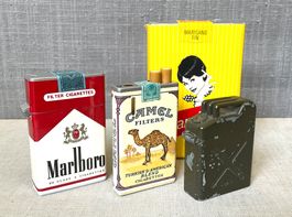 🔥 3x Feuerzeuge – JERRYCAN, Marlboro, CAMEL – 80er Jahre 🔥
