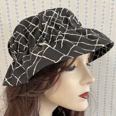 Hut Stoff Gr. 54/55 schwarz-weiss custom made VINTAGE 1960s