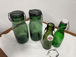 Einmachgläser 2x 1 Liter Wauwil und 2 Bülacherflaschen klein