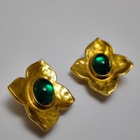 Boucles Clips Yves Saint Laurent YSL Fleur Vert #B7