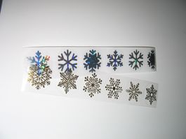 12 Sticker rund, Schneeflockenmotiv gold- und silberfarbig