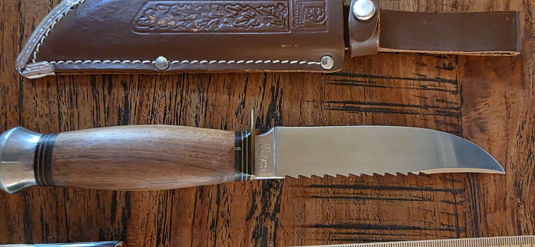 Accessori: Messer Jagdmesser mit Lederscheide braun Holzgriff – Usato da Günsberg venduto da Bari72 2