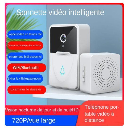Sonnette vidéo à distance sans fil intelligente, sonnette visuelle  intelligente, interphone domestique, vision nocturne HD, sonnette WiFi