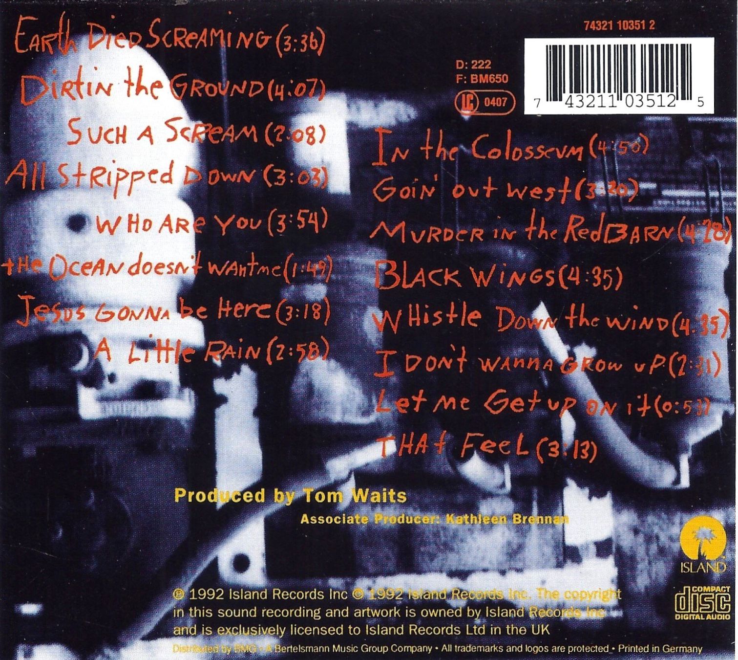 CDs: Tom Waits BONE MACHINE Keith Richards Waddy Wachtel ... CD – Gebraucht aus Kandergrund von Sososo 1
