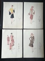 4 Vintage Art Déco Mode Prints in Pochoir-Technik, France