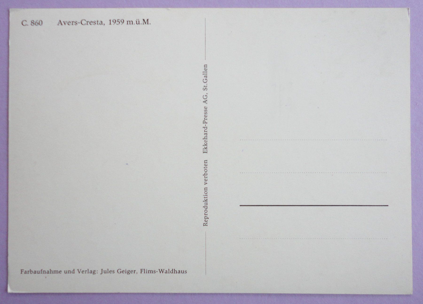 Cartoline postali: Avers-Cresta, 1959 m ü.M. – Usato da Fétigny venduto da Billy2miny 1