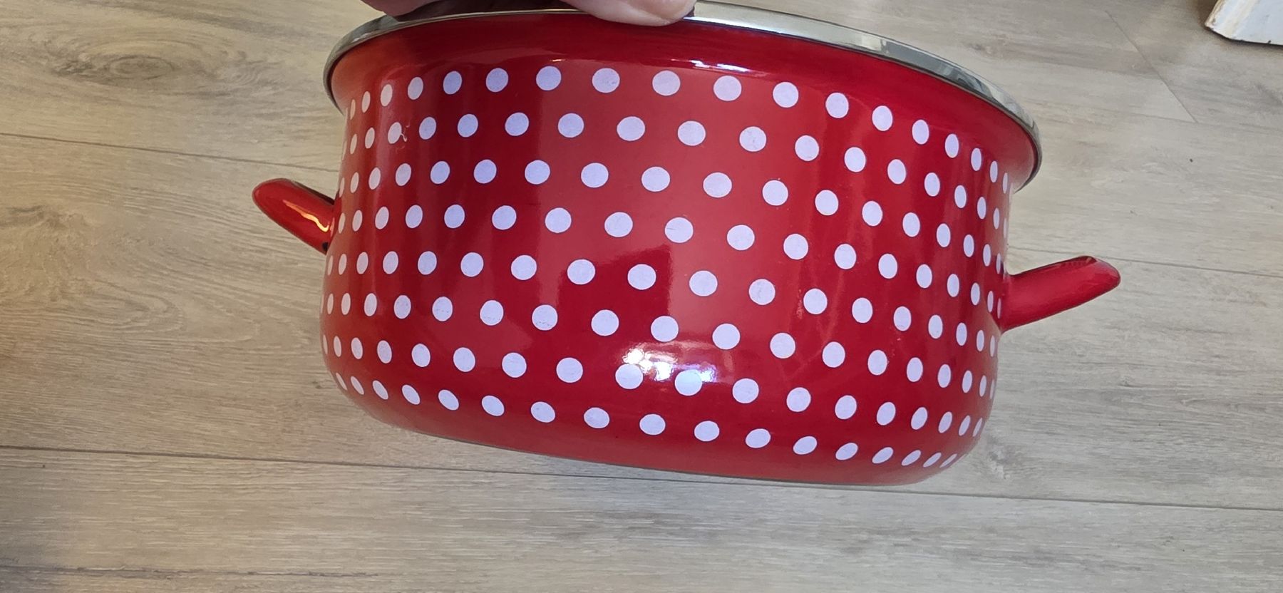 Töpfe: Emaille Kochtopf rot mit Punkten Durchmesser 26cm – Gebraucht aus Wigoltingen von Zuckerfee84 6
