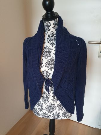 Mexx Strickjacke Zopfmuster Gr. M blau 30% Wolle